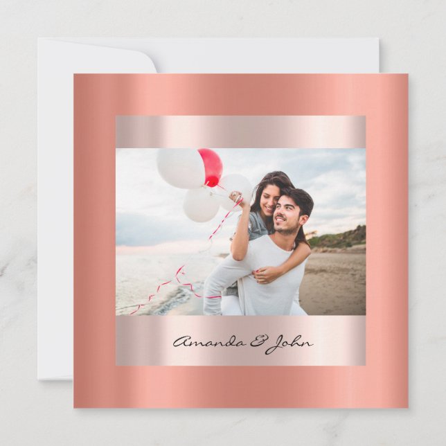 Save The Date Engagement Rose Coral Bridal Photo Invitation (Back)