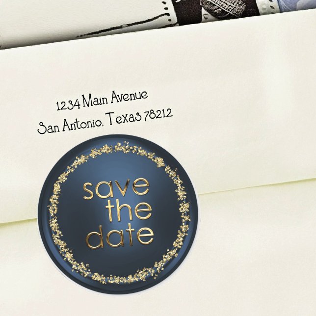 Save the Date Envelope Seal Navy Blue Gold (Creator Uploaded)