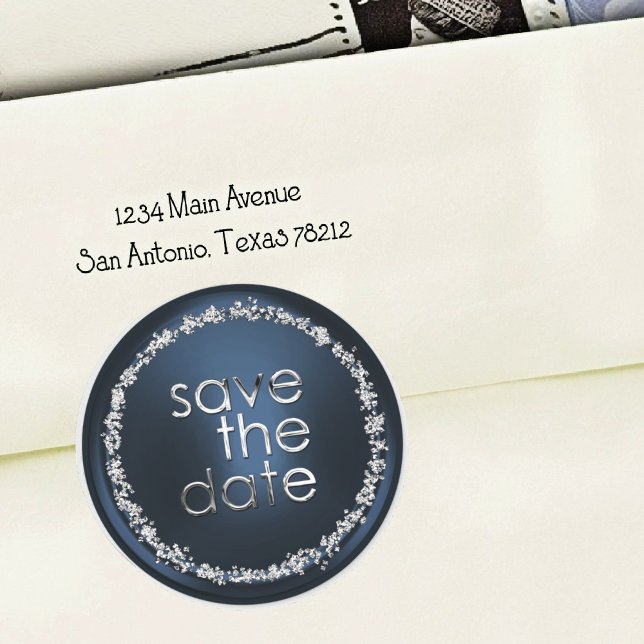 Save the Date Envelope Seal Navy Blue Silver (Creator Uploaded)