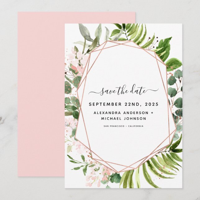 Save the Date Eucalyptus Greenery Geometric (Front/Back)