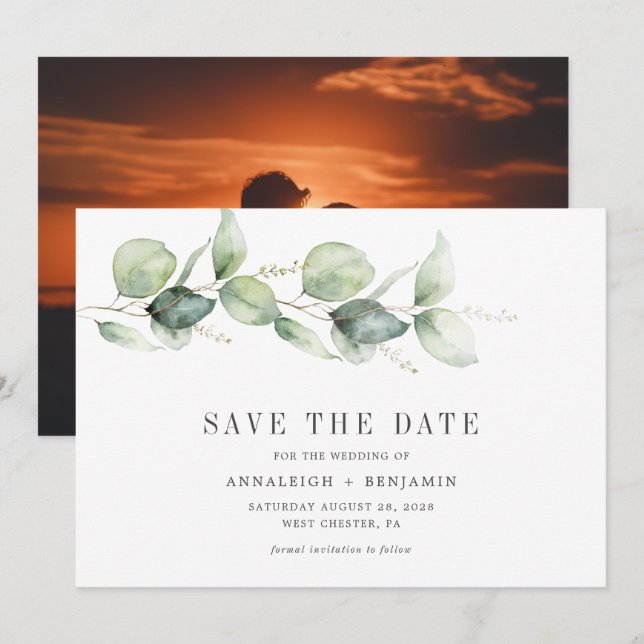 Save the Date Eucalyptus Greenery Photo Script (Front/Back)