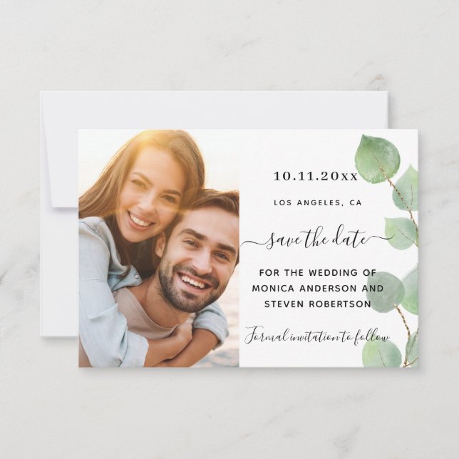 Save the date eucalyptus greenery photo wedding (Front)