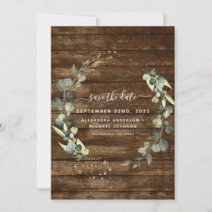 Save the Date Eucalyptus Greenery Rustic Wood