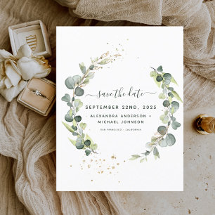 Save the Date Eucalyptus Greenery Succulent Announcement Postcard