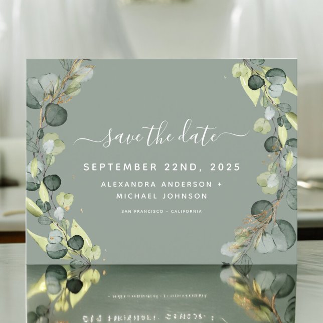 Save the Date Eucalyptus Greenery Succulent Announcement Postcard (Creator Uploaded)