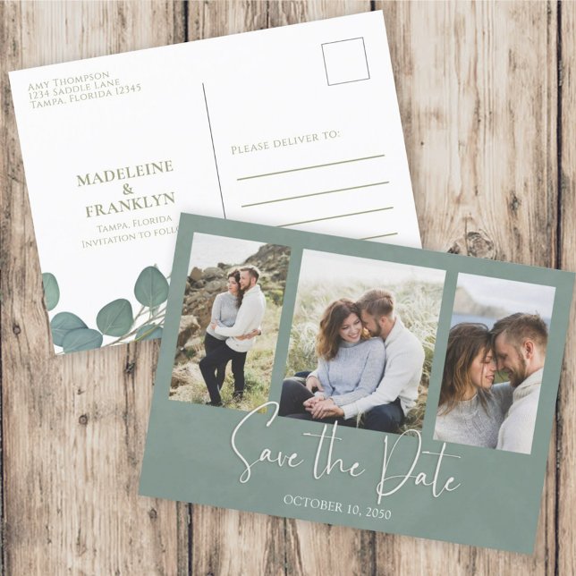 Save the Date Eucalyptus Wedding Greenery Foliage Postcard (Creator Uploaded)