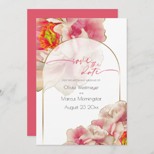Save the Date   Exotic Coral Rose Peony  Invitatio Invitation