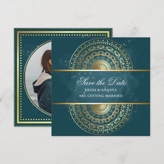 Save the date, Exquisite Green and black Wedding Invitation (Front/Back)
