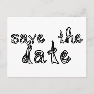 save the date fabric font black & white postcard