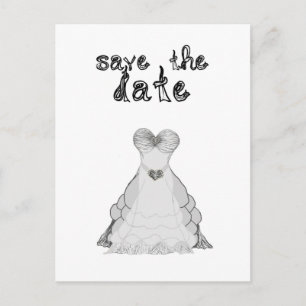 save the date fabric font wedding dress postcard