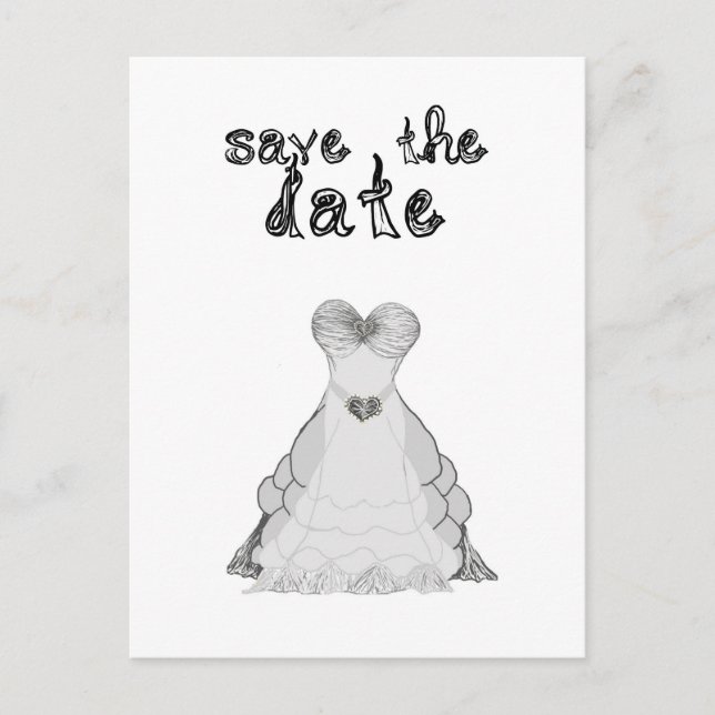 save the date fabric font wedding dress postcard (Front)