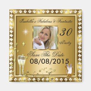 Save The Date Fabulous 30 Photo Gold Glam Birthday Magnet