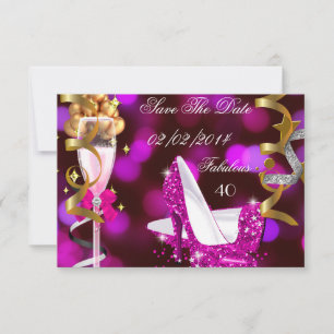 Save The Date Fabulous 40 Hot Pink Gold Bubbles