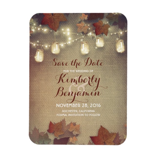 Save the Date Fall Mason Jar Lights Rustic Magnet (Vertical)