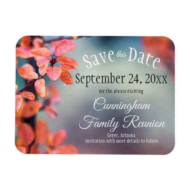 Save The Date Family Reunion Autumn Leaves Bokeh Magnet (Horizontal)