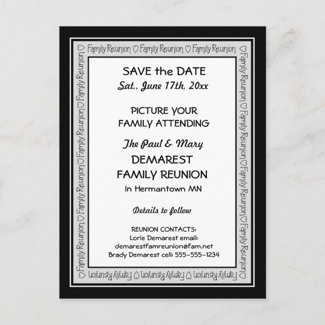 Save the Date Family Reunion Border Postcard (Front)