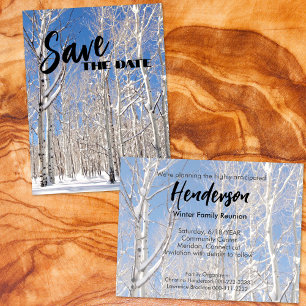 Save The Date Family Reunion Snowy Winter Aspens Announcement Postcard