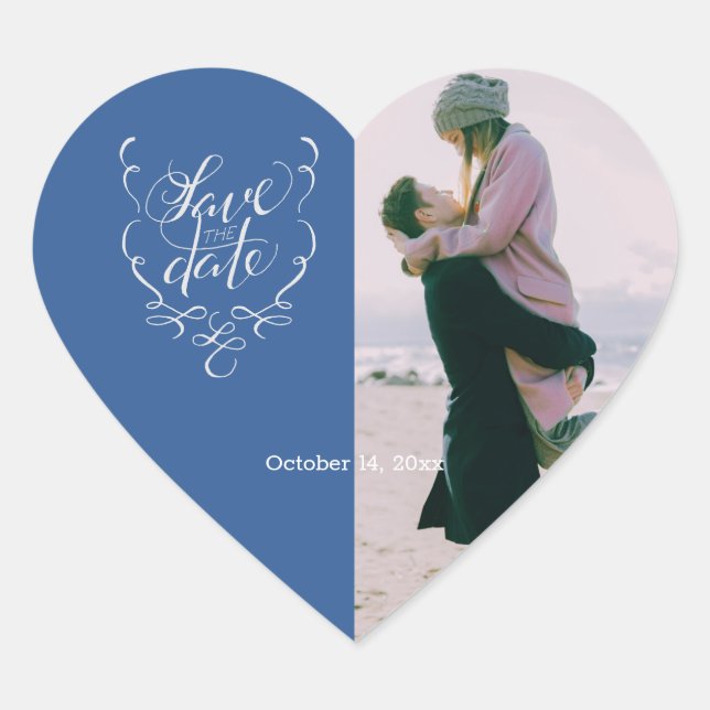 Save the Date Fancy Text and Photo Save the Date  Heart Sticker (Front)