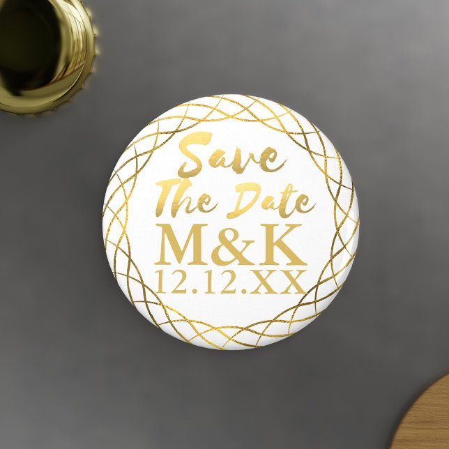 Save The Date Faux Gold Foil Wreath Wedding Magnet (Save your date with these magnets. Just add your initials and wedding date)