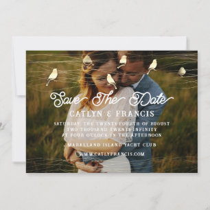 Save The Date Faux Gold Grey Foto Cottage Bird Invitation