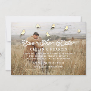 Save The Date Faux Gold Kraft Foto Bird Woodland Invitation