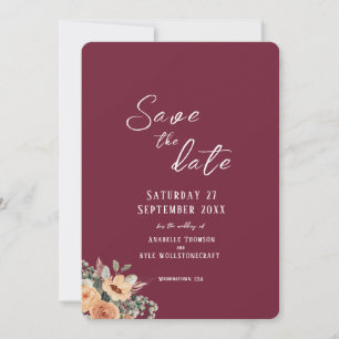 Save the Date flat card - Elegant floral burgundy