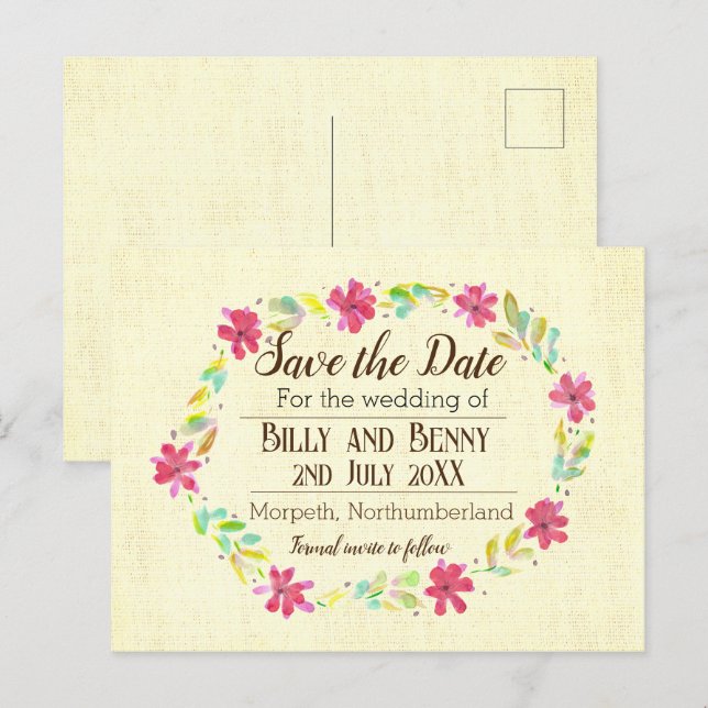 Save the date floral aged  announcement postcard (Front/Back)