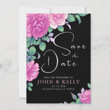 Save the Date Floral Black Background Invitation