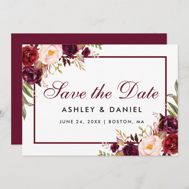Save The Date Floral Burgundy BB (Front/Back)