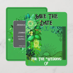 Save The Date Floral Card Green Sunrise