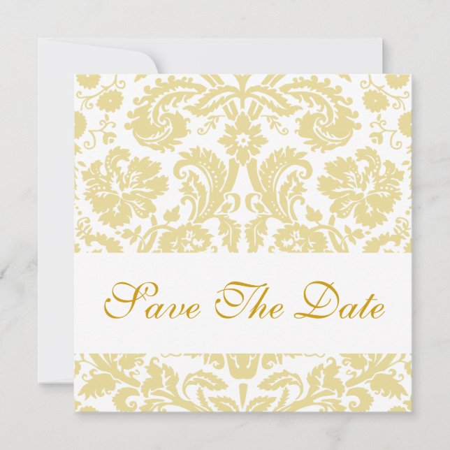 Save The Date Floral Cream White Damask (Front)