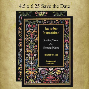 Save the Date Floral Illuminated Mediaeval Editabl Announcement
