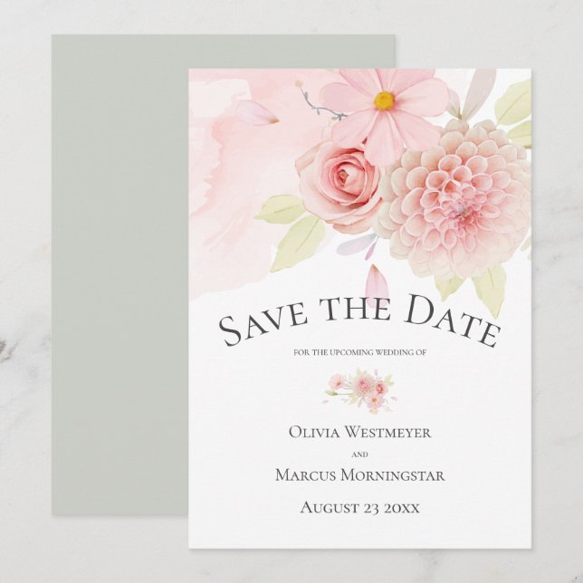 Save the Date Floral Pale Blush Pink Invitation (Front/Back)