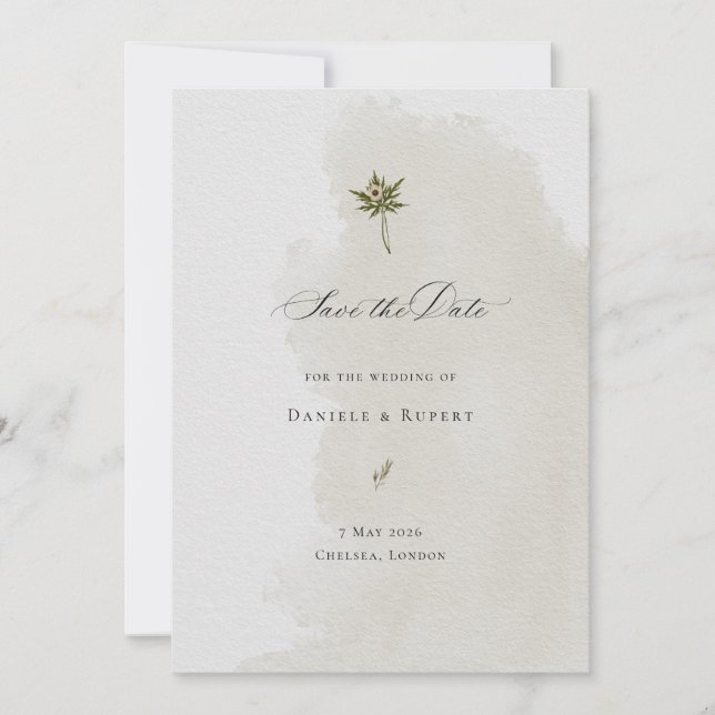 Save the Date Floral Watercolor Paper Texture (Front)