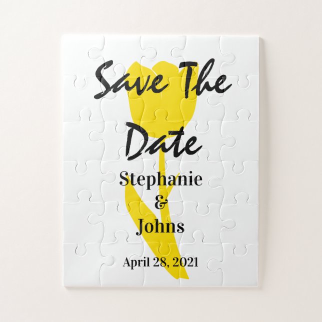 Save The Date Floral Yellow Tulips Custom Unique Jigsaw Puzzle (Vertical)