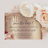 Save The Date Florals Rose Gold Drips Marsala