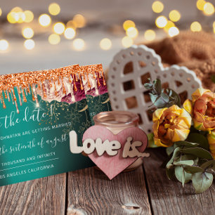 Save The Date Florals Rose Gold Drips Teal Copper