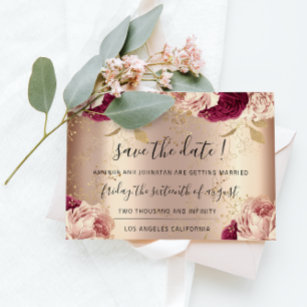 Save The Date  Florals Rose Gold Roses Marsala
