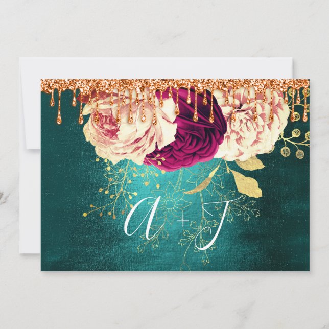 Save The Date Florals Rose Wreath Orange Drips (Back)