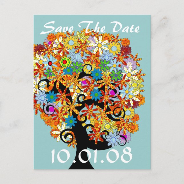 Save The Date - Flower Tree Announcement Postcard (Front)