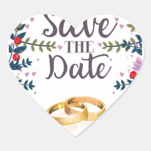 Save the Date Flowers and Wedding rings Heart Sticker
