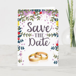 Save the Date Flowers and Wedding rings Note Card