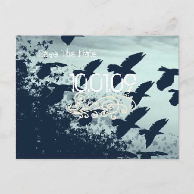 Save the Date- Flying Birds - Customised Announcement Postcard (Front)