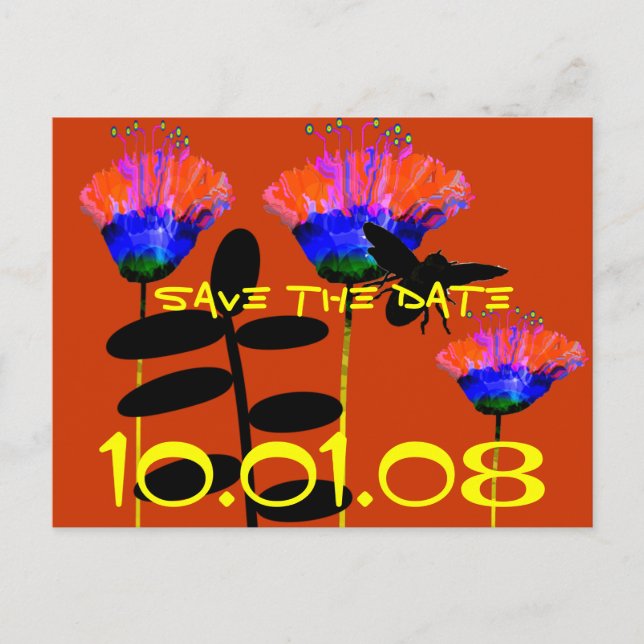 Save The Date Folksy Folk Art Wildflower Announcement Postcard (Front)