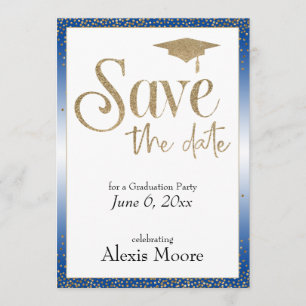 Save the Date for a Graduation Party Gold on Blue Invitation