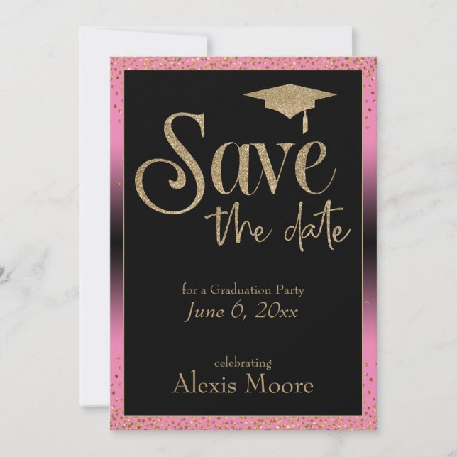 Save the Date for a Graduation Party Gold & Pink Invitation (Front)