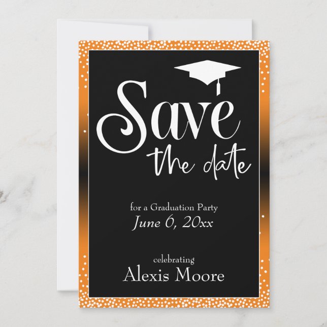 Save the Date for a Graduation Party Orange Card (Front)