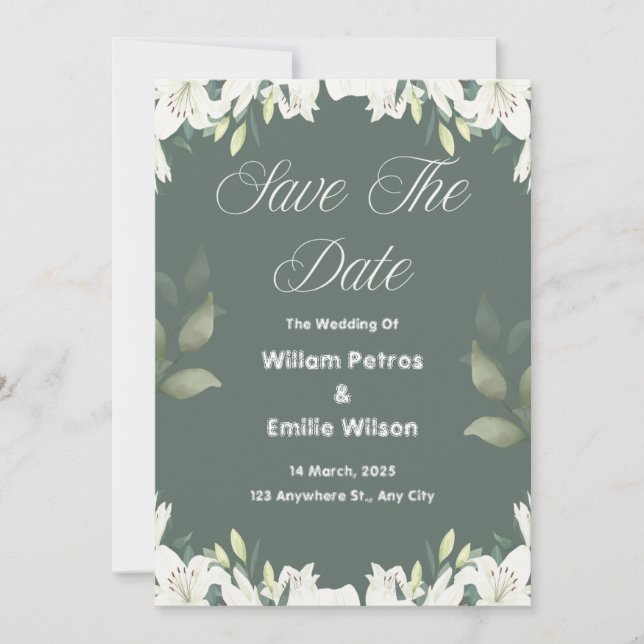 Save the Date for an Olive Green Wedding Invitation (Front)
