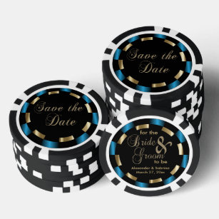 Save the Date for the Bride and Groom - Blue Poker Chips