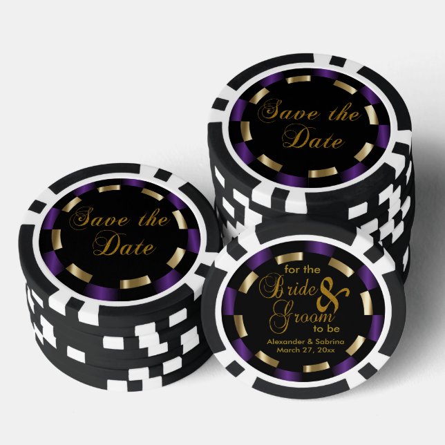 Save the Date for the Bride and Groom - Purple Poker Chips (Stack)